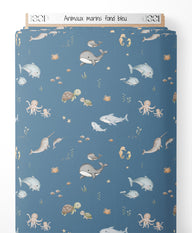 Tissu - Animaux marins sur fond bleu