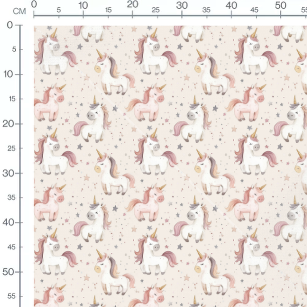 Tissu - Licornes colorées sur fond beige