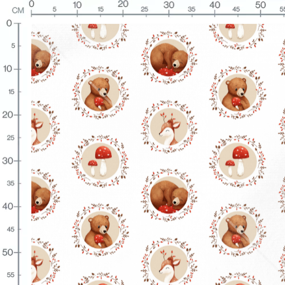 Tissu - Ours et cerfs sur fond blanc