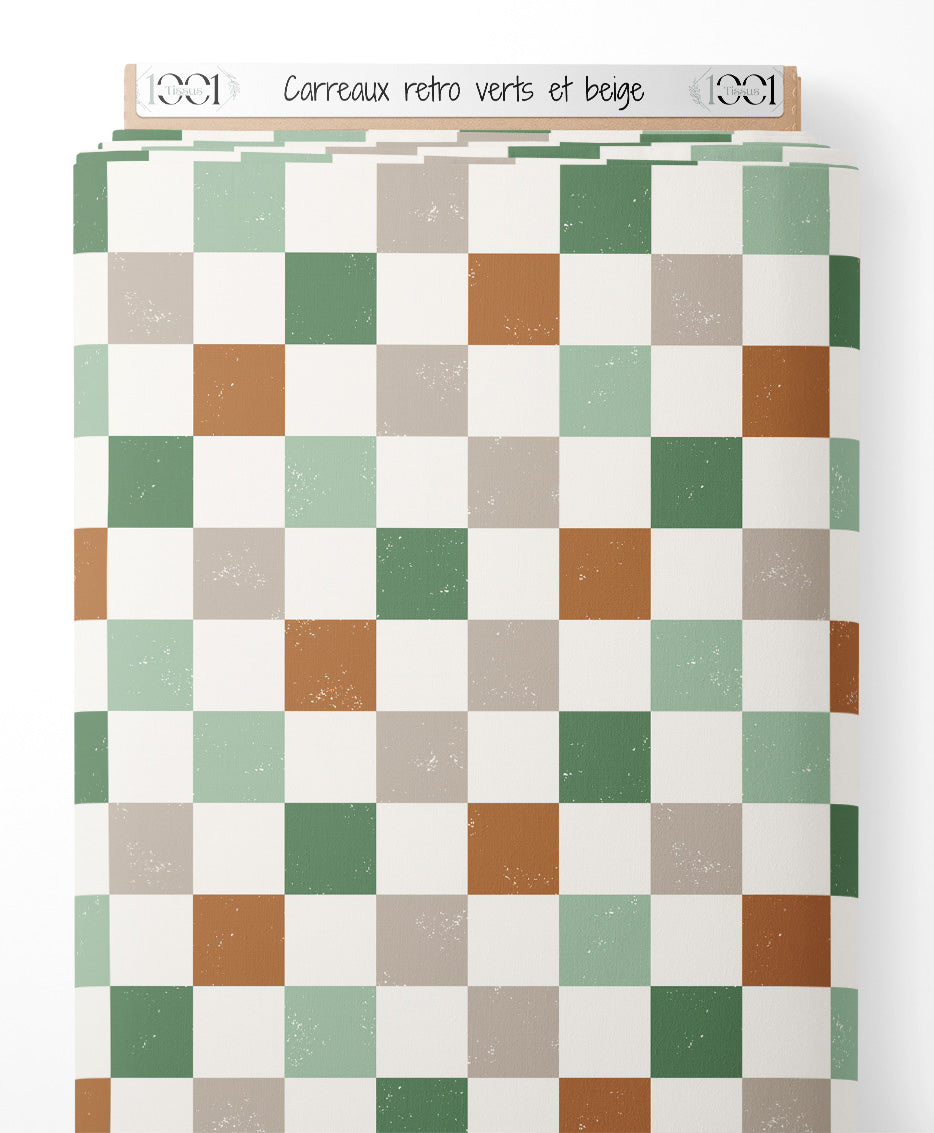 Tissu - Carreaux rétro verts et beige