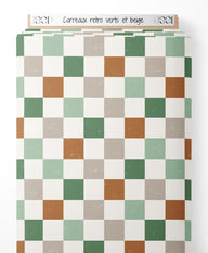 Tissu - Carreaux rétro verts et beige