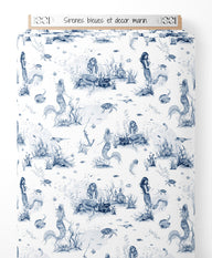 Tissu - Sirènes bleues et décor marin