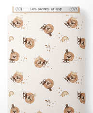 Tissu - Lions couronnés sur beige