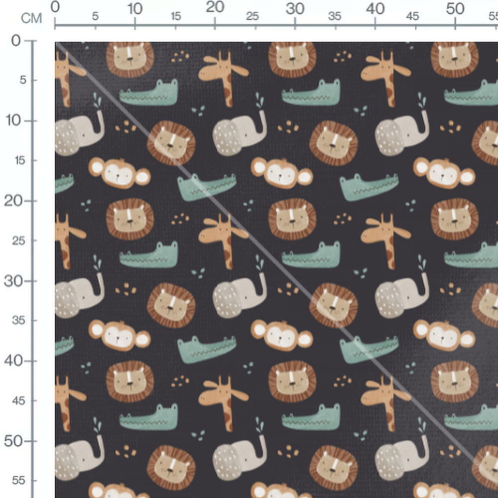 Tissu - Animaux pastel sur fond noir