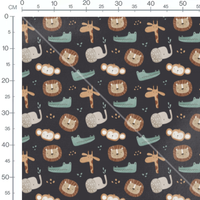 Tissu - Animaux pastel sur fond noir