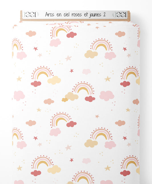 Tissu - Arcs-en-ciel roses et jaunes 2