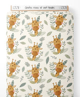 Tissu - Girafes roses et vert tendre