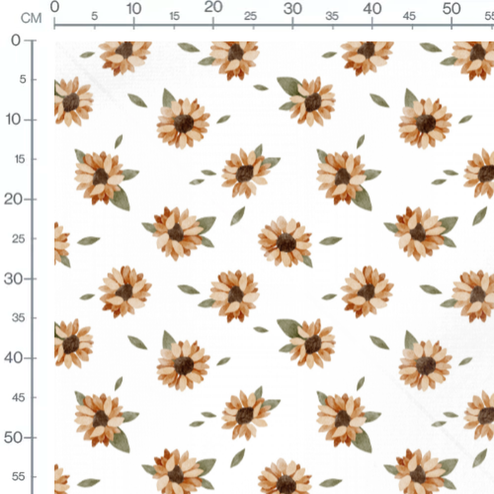 Tissu - Tournesols sur fond blanc