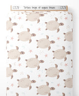 Tissu - Tortues beige et vagues bleues