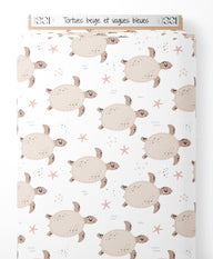 Tissu - Tortues beige et vagues bleues