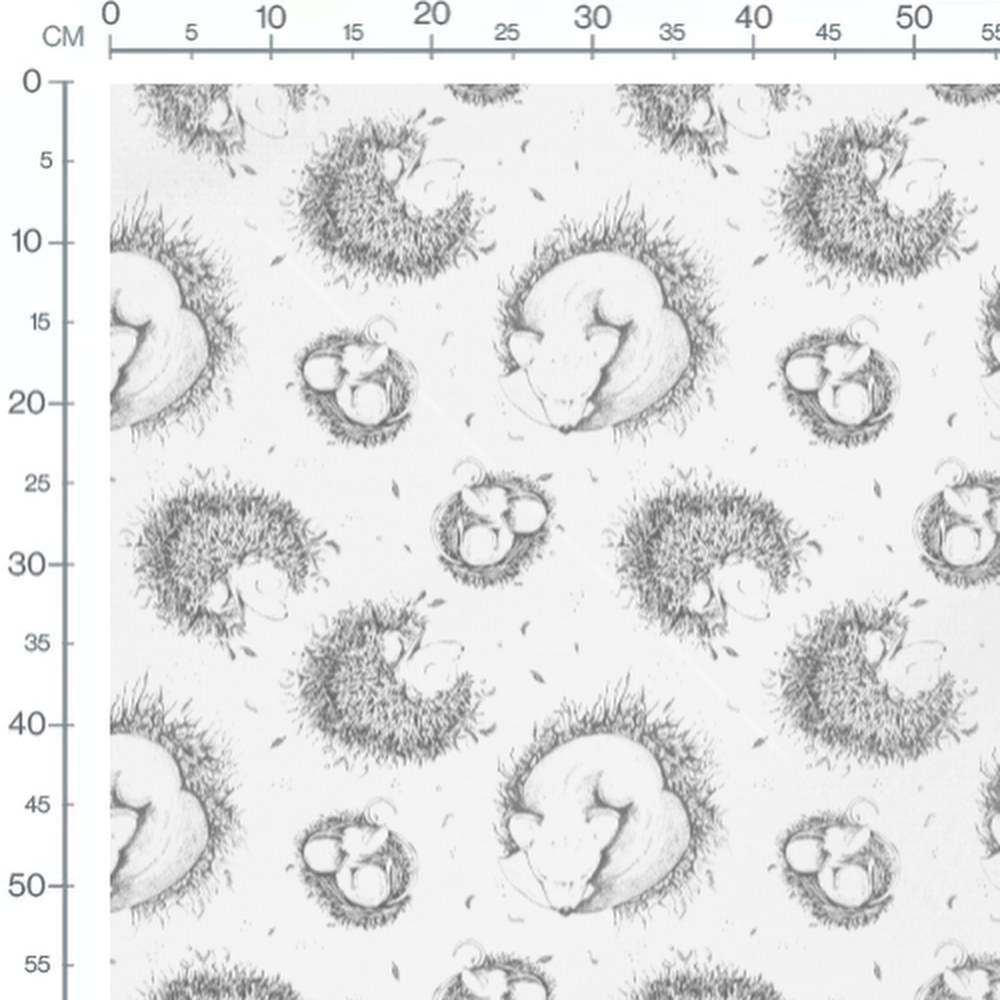 Tissu - Hérissons dessinés en noir et blanc