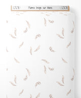 Tissu - Plumes beige sur blanc