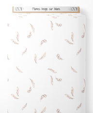 Tissu - Plumes beige sur blanc