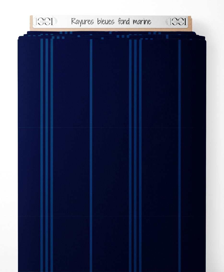Tissu - Rayures bleues sur fond marine