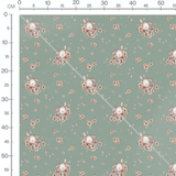 Tissu - Lapins et fleurs sur vert