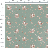 Tissu - Lapins et fleurs sur vert