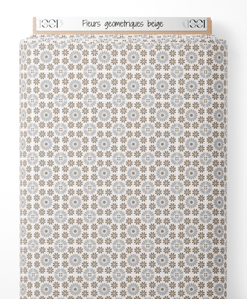 Tissu - Fleurs géométriques beige