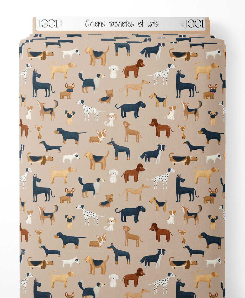 Tissu - Chiens tachetés et unis