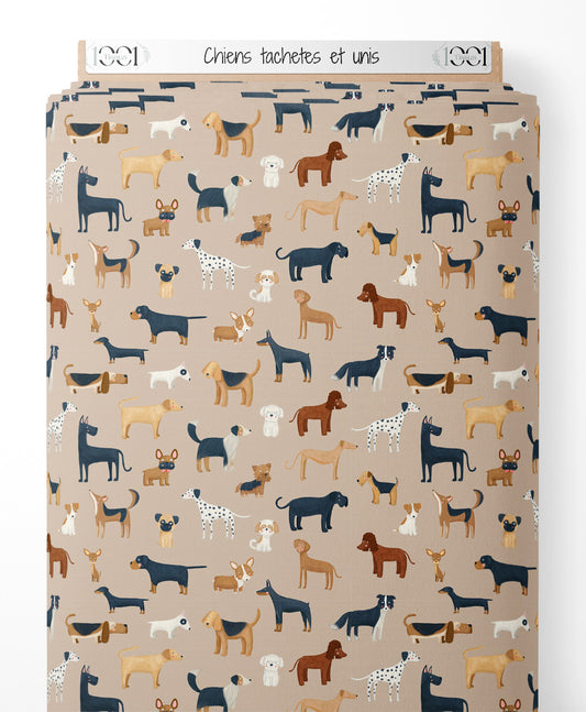 Tissu - Chiens tachetés et unis