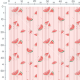 Tissu - Pastèques sur fond rose rayé