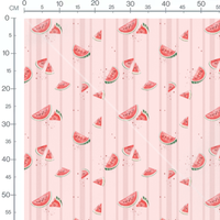 Tissu - Pastèques sur fond rose rayé