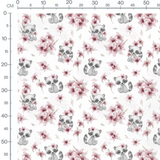 Tissu - Raton laveur et fleurs roses