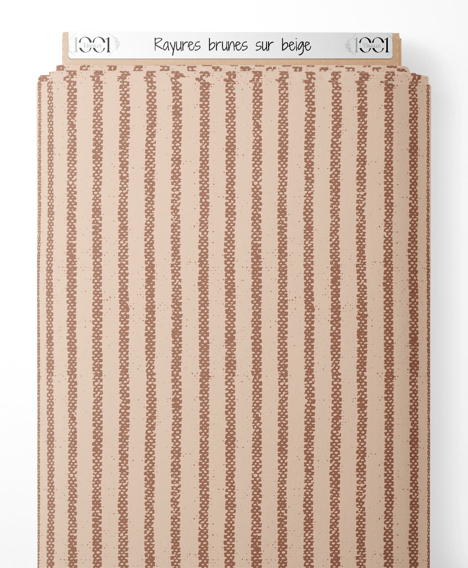 Tissu - Rayures brunes sur beige