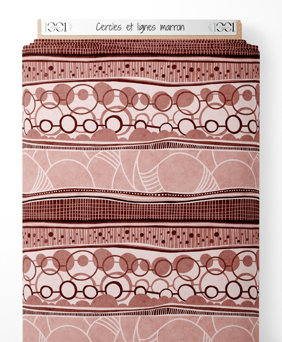 Tissu - Cercles et lignes marron