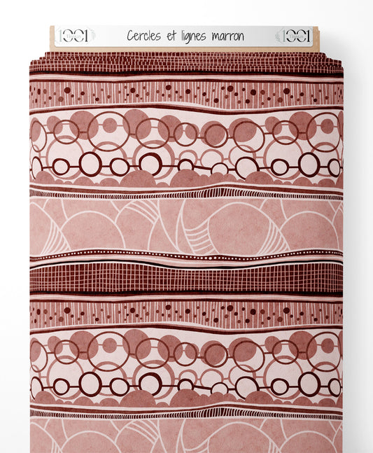 Tissu - Cercles et lignes marron