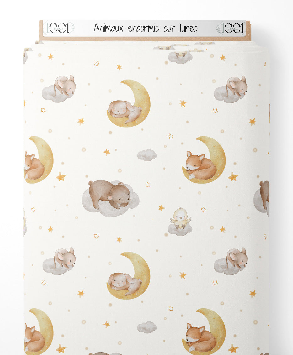 Tissu - Animaux endormis sur lunes
