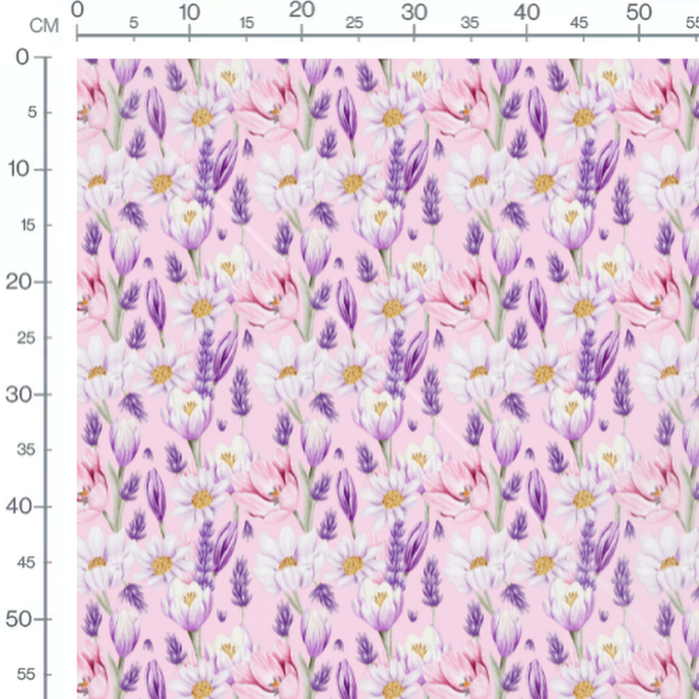 Tissu - Fleurs blanches et lavande