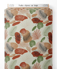 Tissu - Feuilles stylisées sur beige