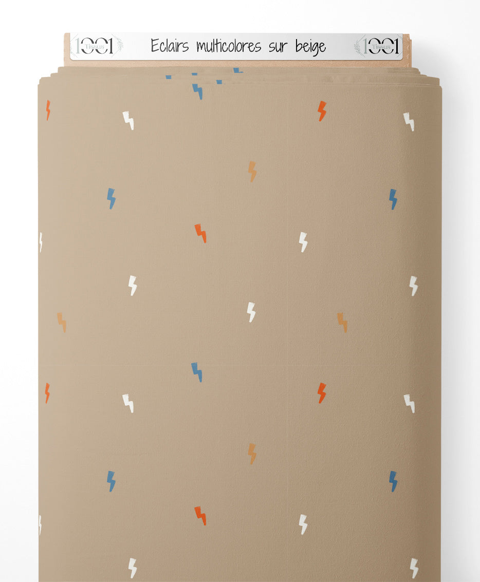 Tissu - Éclairs multicolores sur beige