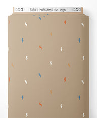 Tissu - Éclairs multicolores sur beige