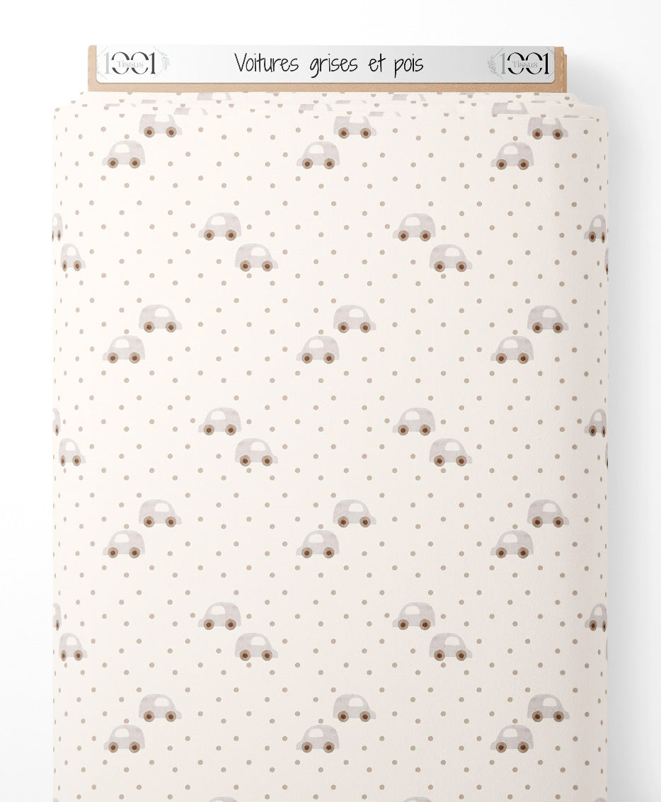 Tissu - Voitures grises et pois