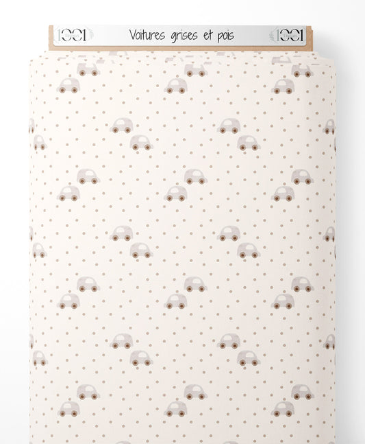 Tissu - Voitures grises et pois