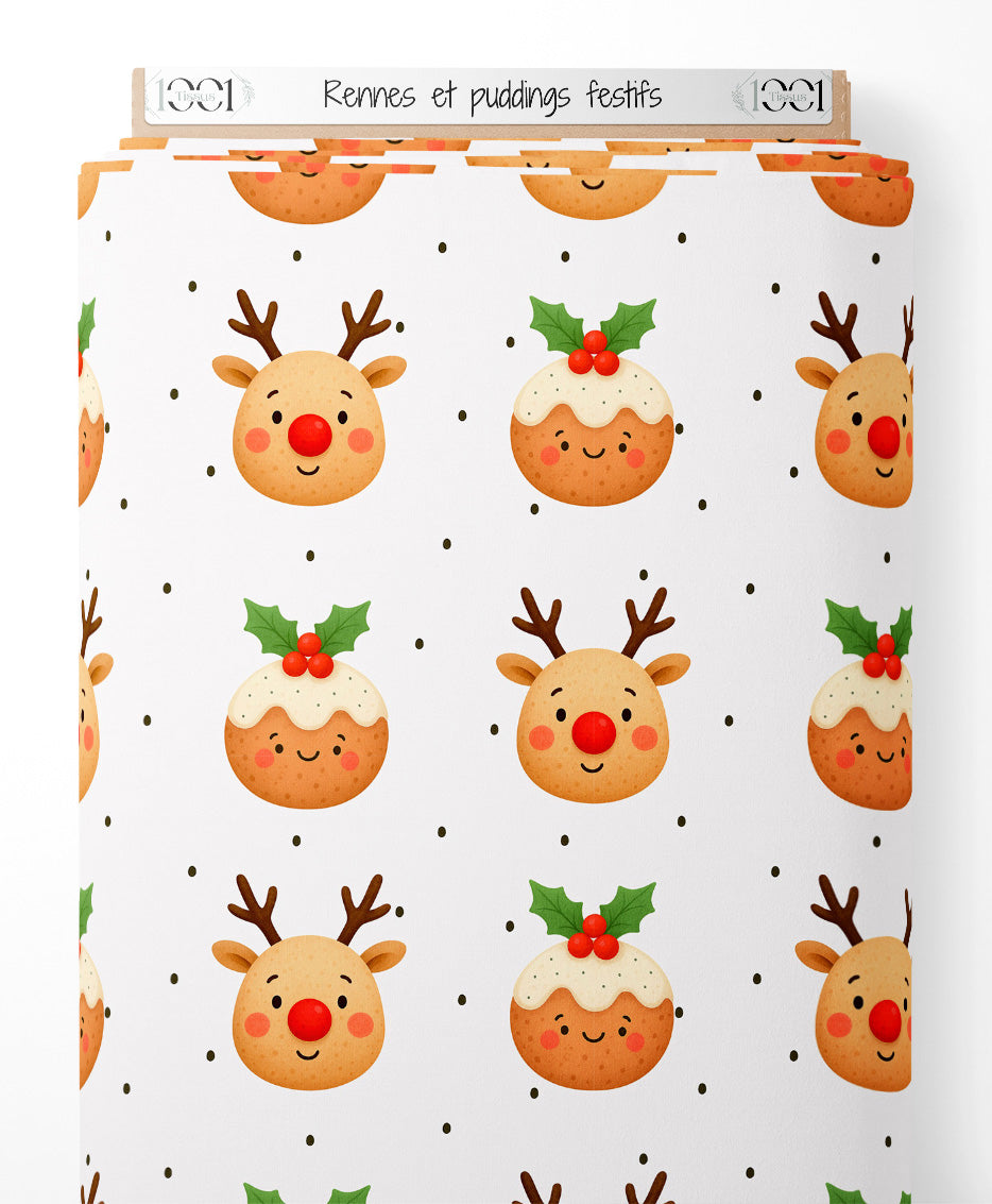 Tissu - Rennes et puddings festifs