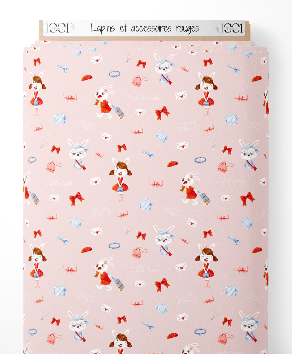Tissu - Lapins et accessoires rouges