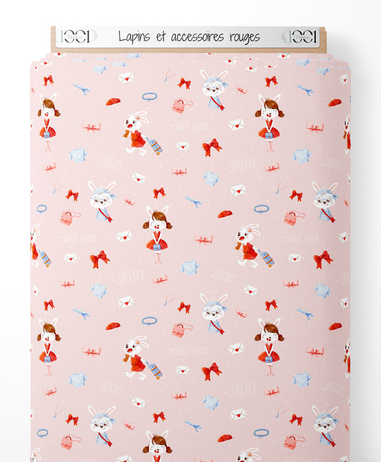 Tissu - Lapins et accessoires rouges