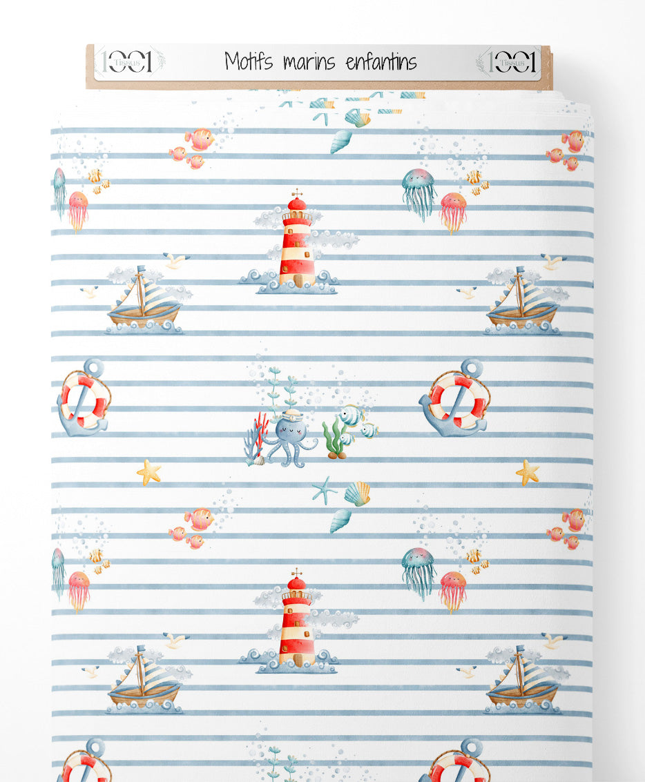 Tissu - Motifs marins enfantins