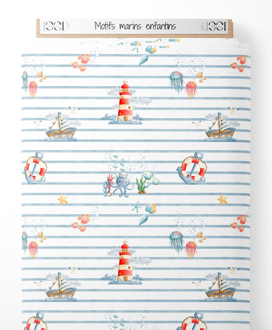 Tissu - Motifs marins enfantins