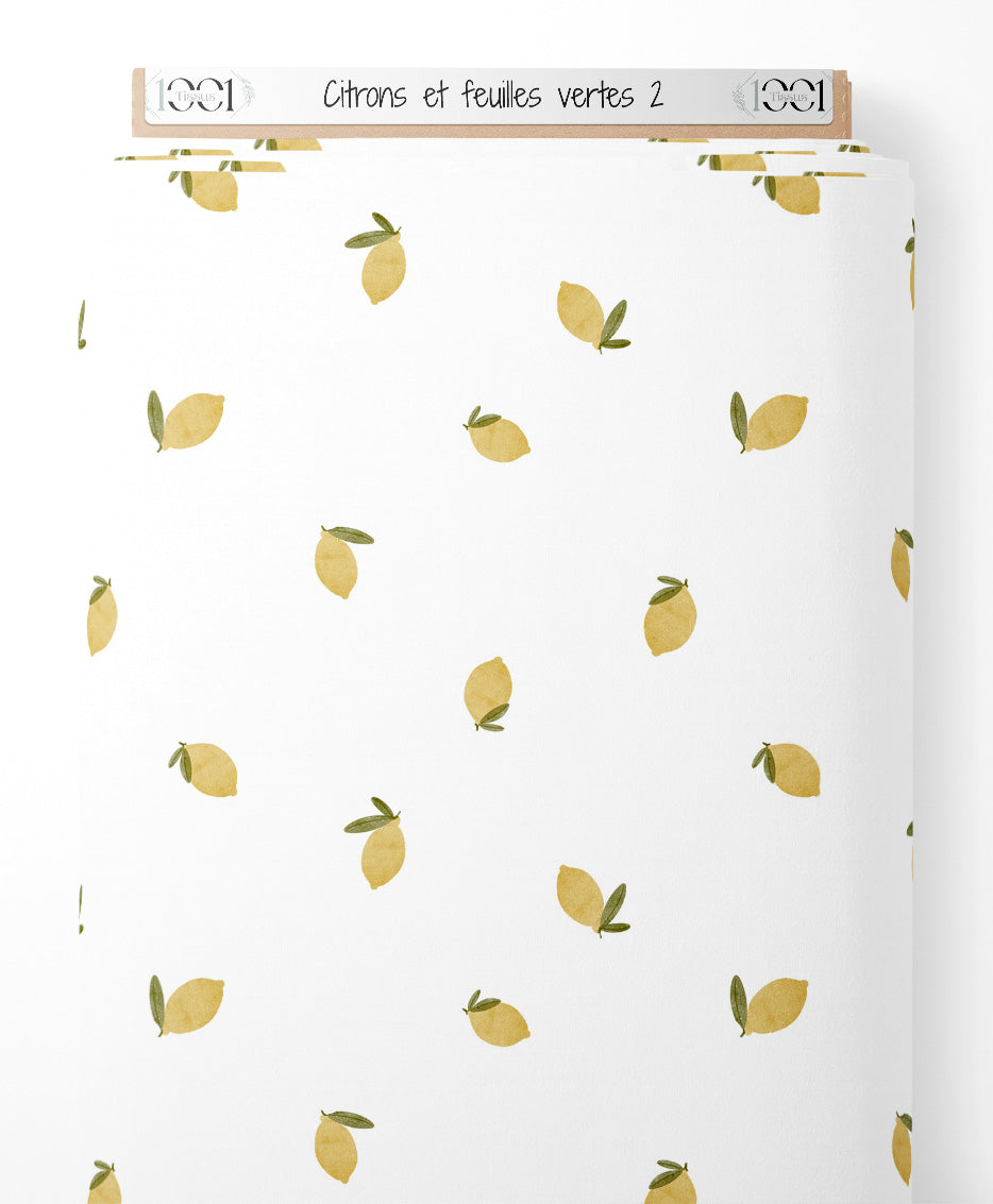 Tissu - Citrons et feuilles vertes 2