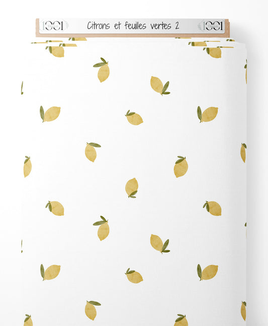 Tissu - Citrons et feuilles vertes 2