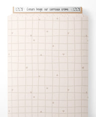 Tissu - Cœurs beige sur carreaux crème