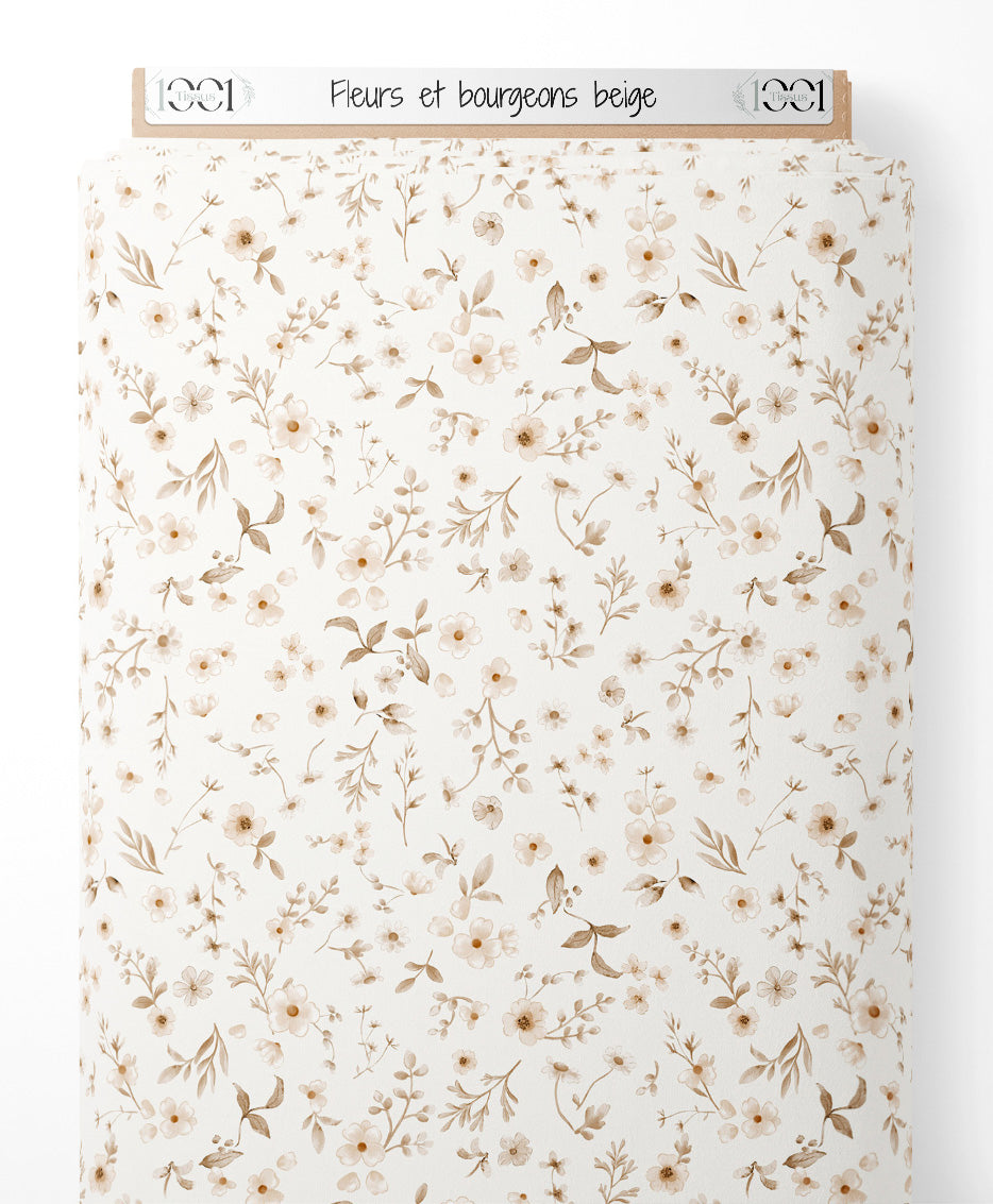 Tissu - Fleurs et bourgeons beige