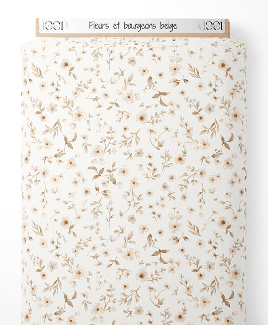 Tissu - Fleurs et bourgeons beige