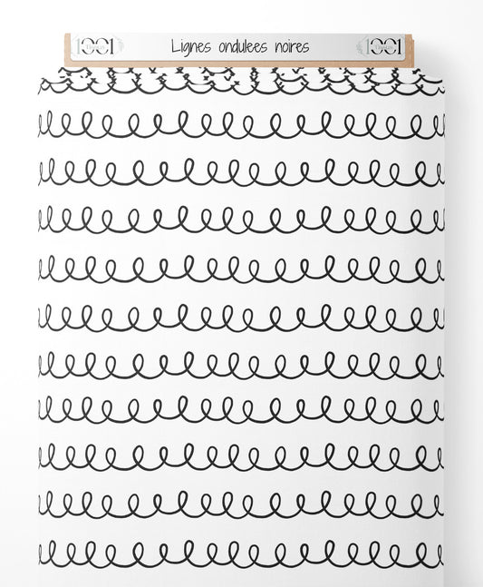 Tissu - Lignes ondulées noires
