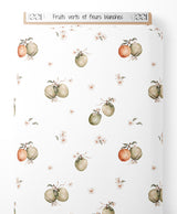 Tissu - Fruits verts et fleurs blanches