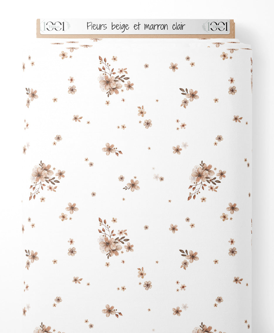 Tissu - Fleurs beige et marron clair