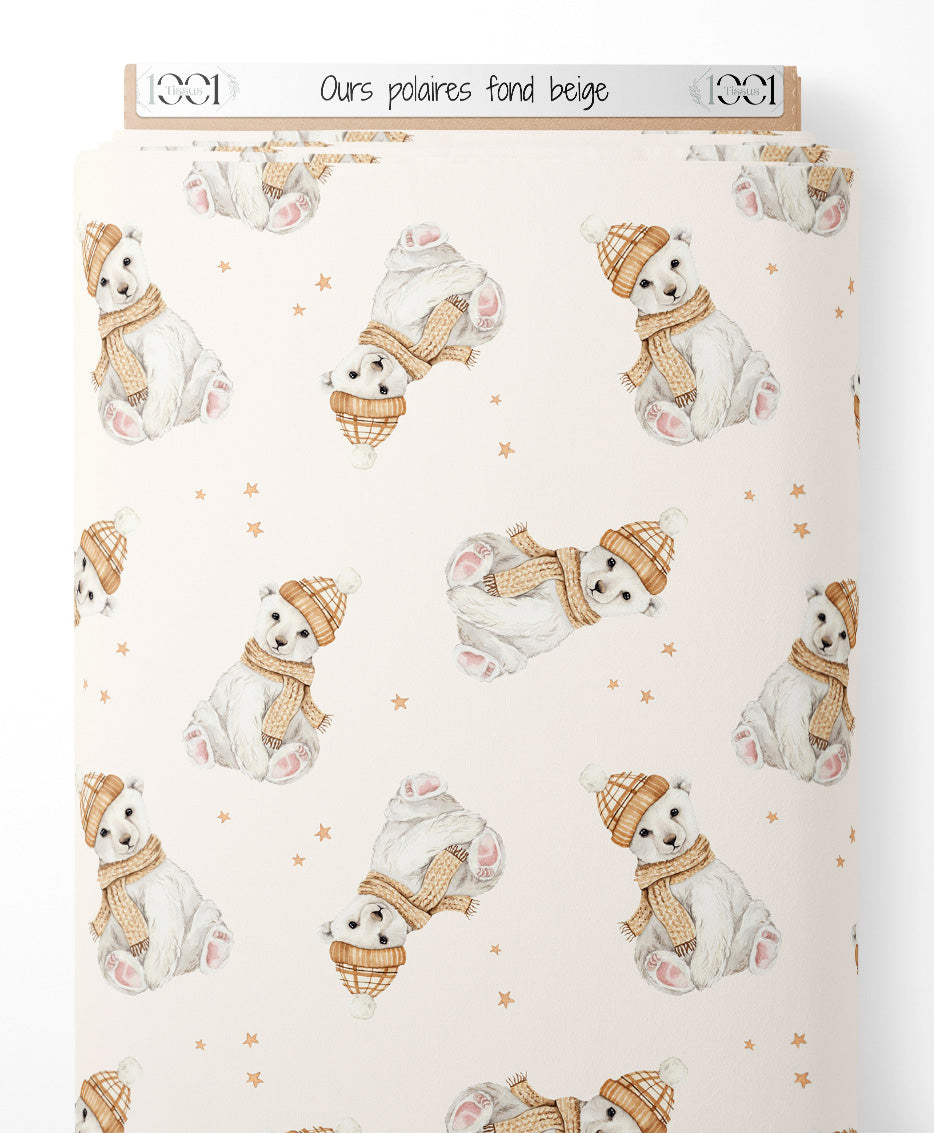 Tissu - Ours polaires sur fond beige